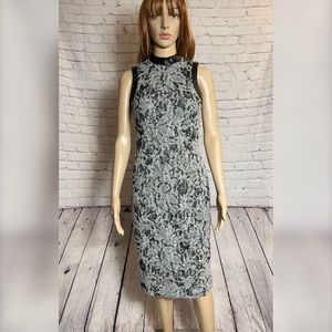 New G.I.L.I Lace Sleeveless Faux Leather Trim Sheath Dress Size 0